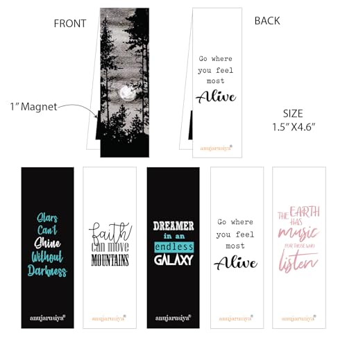 Image of Antara Wilderness Magnetic Bookmarks with Inspirational Quotes | Set of 5 Book Marks with Stong Magnet | Beautiful Nature Paintings | Laminated Matte Finish | Ideal Gift for Bookworms | 1.3 inch X4.5 inch