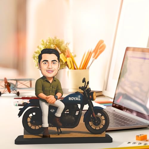 Image of Personalized Motorcycle Rider Caricature Gift Custom Photo Stand Birthday Gift for Husband Boyfriend Friend Unique Biker Cartoon Photo Frame (Motorcycle Rider) (MOTORCYCLE RIDER - 3, 7 INCHES)