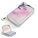 SEBNATAL Fashion Credit Card Holder Wallet for Daily Use, Compact Watercolor Blossom Japanese Cherry Flowers Leather Case Purse with Metal Zipper