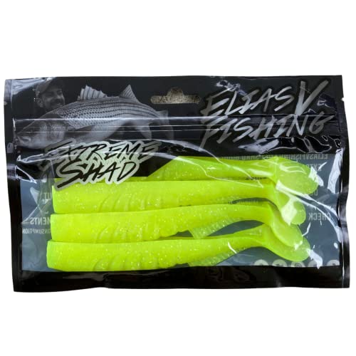 Extreme Swim Shad Striped Bass Soft Fishing Lure By Eliasvfishing 5.5" (2 Packs Of Four) Redfish, Bluefish, Lmb, Musky (Googan Green) #TOP1