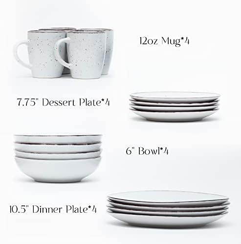 Royalford 16 Piece Stoneware Dinnerware Set - Kitchen Dinner Set, Stoneware Tableware Crockery - Includes 4 Dinner Plates, 4 Dessert Plates, 4 Cereal Bowl and 4 Mugs