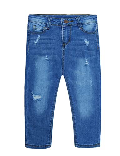 KIDSCOOL SPACE Girl Boy Jeans,Kid Elastic Band Inside Ripped Denim Pants