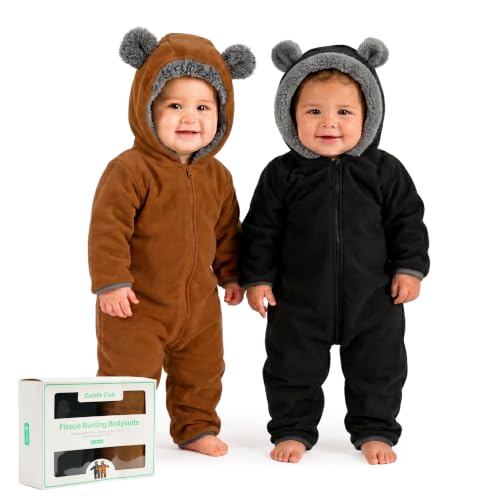 Image of Cuddle Club Fleece Baby Bunting Bodysuit Hoodie, 2pc Gift Set, Newborn - 5T | Hooded Romper Gift Box, Infant Sweater Outfit, Car Seat Friendly, Mittens & Booties, Warm Jacket, Winter Suit Clothes, 2-Pack
