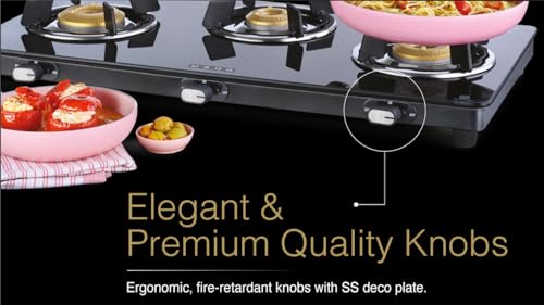 Image of USHA Ebony Neo Slim 3 burner (EBNSL3RGC) with stainless steel body, glass cooktop, large space for parallel cooking, and removable drip tray