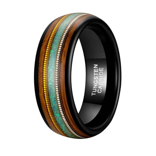 Bague homme tungstène avec bois et opale verte : le cadeau idéal