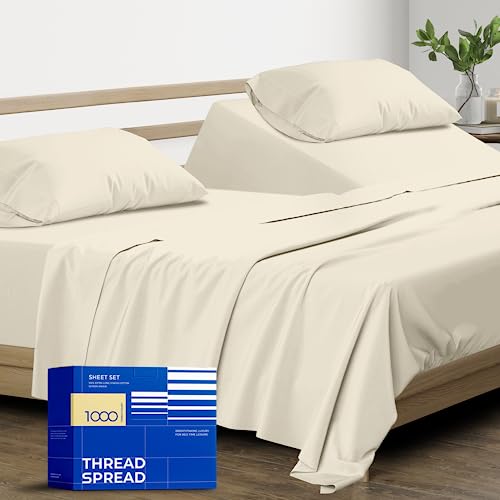 THREAD SPREAD 100% Pure Egyptian Cotton Split King Sheets Sets for Adjustable Bed - 1000 Thread Count 5 PC Top Split King Sheet for Sleep Number Bed, Soft Cooling Sheet, Fits Mattress upto 18