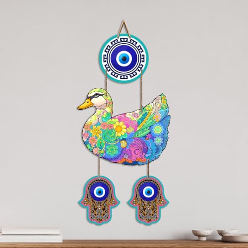 Image of Artvibes Floral Art Duck Evil Eye Wall Hanging for Home Entrance & Main Door | Decorative Nazar Battu Protection Decor for Living Room | Bedroom | MDF Artistic Home Decoration Accent Gift (WH 85129N)