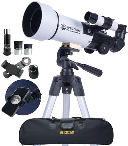 SpectrumOI Telescope for Kids, Telescope for Adults Astronomy Gifts, Telescope for Kids 8-12 - Premium Refractor Telescope 70mm Aperture with Carry Bag and Phone Holder White