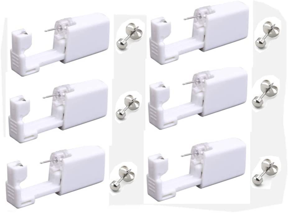 Moguxb Kit de Perforación Orejas 6 Pistola de Perforación de Orejas Desechable con 6 Tachuelas Piercings oído de Oreja sin dolor para Piercing de Oreja de Seguridad para Mujere Hombre