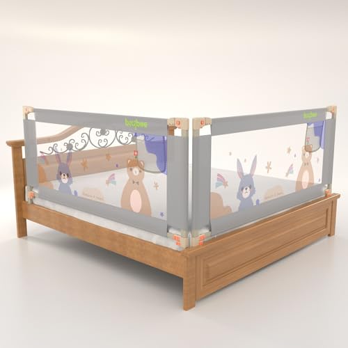 Image of BAYBEE Bed Railing for Baby Safety Guard for Kids | Bed Side Protector for Baby Falling Guard with 28 Level Height Adjustable & Portable Bed Rails for Babies (6FtX5Ft, 2 Sides, Light Grey)