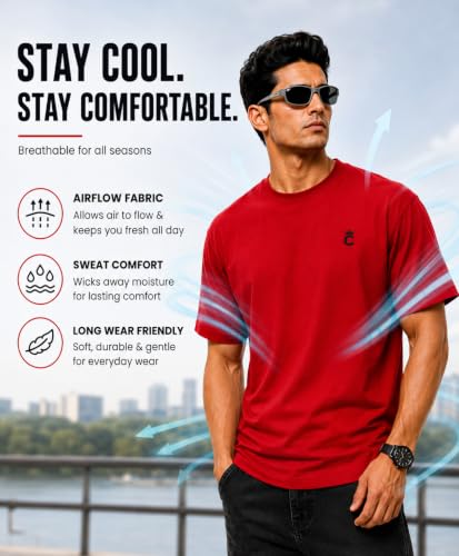 Image of Premium 240 GSM Oversized Round Neck T-Shirt | 100% Cotton | Heavyweight, Soft & Breathable | Relaxed Fit Casual Wear Red