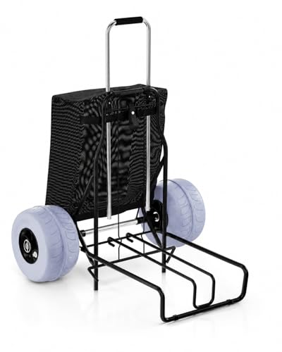 PYY Beach Cart for Sand - Foldable Wagon Dolly Buggy with Big Large Balloon Wheels 200 LBS Capacity 9 Rolling Tires Collapsible Storage Bag for Outdoor Camping Shopping Fishing Gray