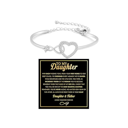 Image of To My Daughter Forever Connected Bracelet, Infinity Forever Love Heart Bracelets You Are Always In Mine From Mom Cubic Zirconia Adjustable Inspirational Gift Jewelry