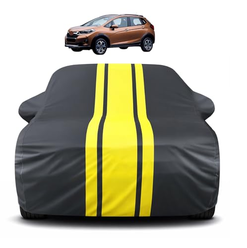 Image of Auto Hub Car Cover Compatible with Honda WR-V with Mirror Pocket, Soft Cotton Lining, WR-V Car Cover Waterproof - Yellow-Black