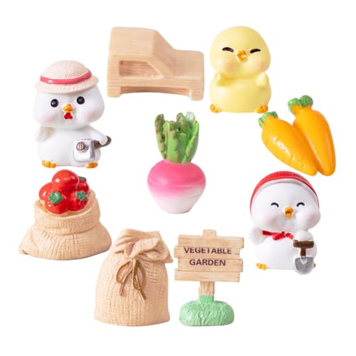 Bricolage mousse jardinage figurines de poulet miniatures et petits légumes rustiques, lot de 9 - 3