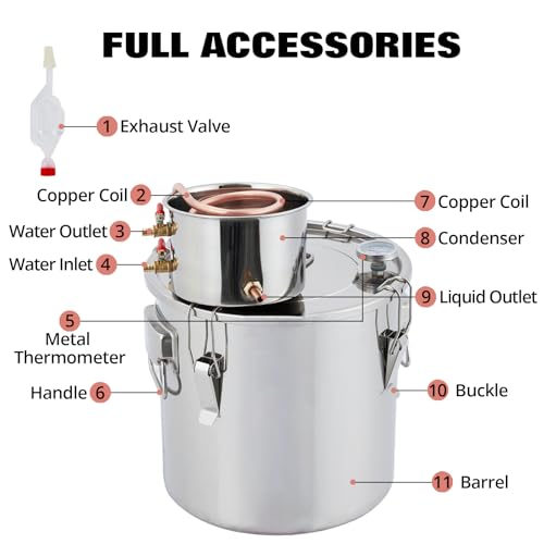 Alcohol Still 10 Gal 38L Water Alcohol Distiller Spirits Kit w/Copper Tube & Display Thermometer, Home Brew Wine Making Kit for Diy Whiskey, Wine, Brandy, Essential Oil - Thumbnail 7