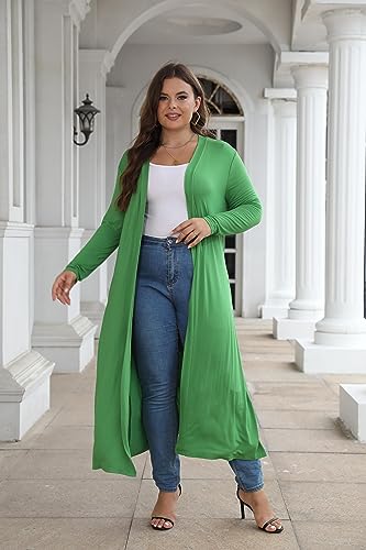 Image of Women Plus Size Floor Length Open Front Drape Cardigan Lightweight Long Sleeve Maxi Duster with Pockets 1X-5X