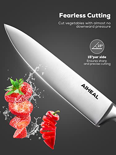 Aiheal Knife Set, 14Pcs Stainless Steel Kitchen Knife Set With Clear Knife Holder, No Rust And Super Sharp Cutlery Knife Set In One Piece Design With Knife Sharpener For Kitchen, Serrated Steak Knives #TOP3