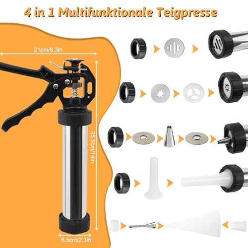Miniatura 7 de Churreras Para Churros Acero Inoxidable,Prensa De Repostería Para Galletas,Máquina Para Hacer Churros Con 9 Plantilla,11 Boquilla Y Cepillar,Biscuit Maker Machine Para Churro Galletas Salchicha