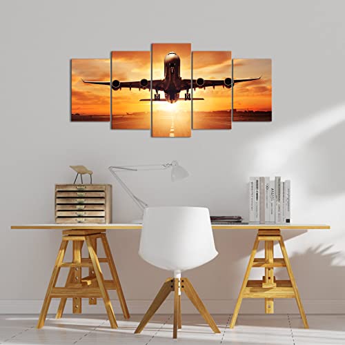 Tiuauit 5 Pieces Jet Plane Flying Over Runway Canvas Art Wall Art Military Airplane Giclee Prints Artwork Stretched And Framed Ready To Hang #TOP3