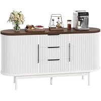55 Inch DWVO Fluted Sideboard Buffet Storage Cabinet w/ 3 Drawers & Sliding Door (White Walnut)