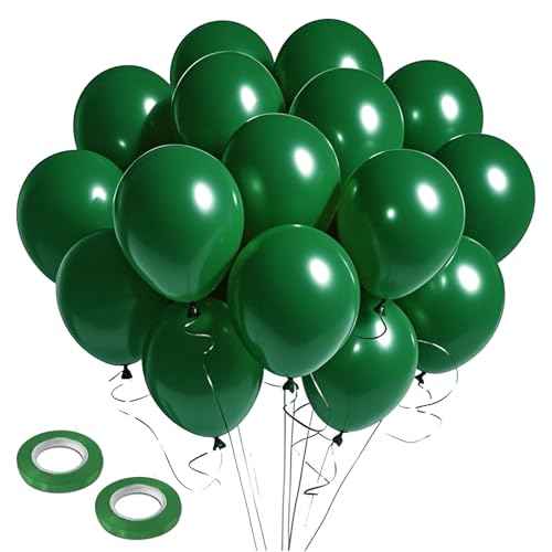 Dark Green Balloons 12 inch 100pcs Green Ballons with Ribbons Latex Party Balloons for St. Patricks Day Baby Shower Jungle Forest Themed Football Christmas Birthday Party Decoration