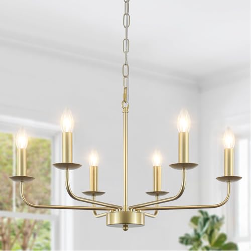 WTUOING 6 Lumières Lustre Doré Salon à Manger Chambre Cuisine Salle à Manger Couloir Entrée, Lustres Suspension Vintage Industriel Plafonnier Doré, E14