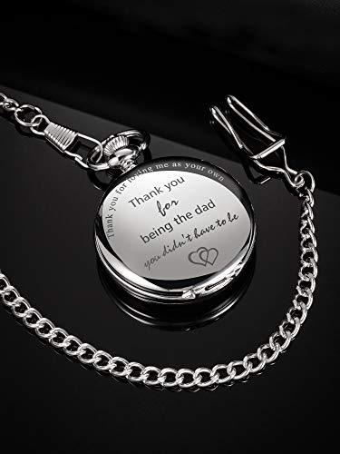 Dad Presents Pocket Watch For Father In Law, Stepdad Thank You For Loving Me As Your Own Quartz Pocket Watch For Father's Day Present (Silver) #TOP3