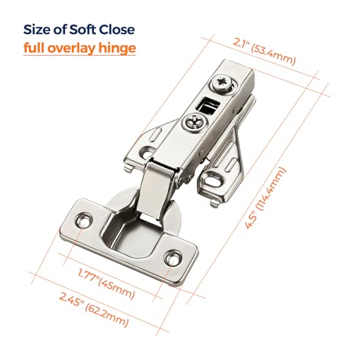 Image of Ravinte 1 Pair 2 Packs Full Overlay Cabinet Door Hinges,105 Degree Adjustable Concealed Kitchen Cabinet Hinges Soft Close for Face Frame Cabinet