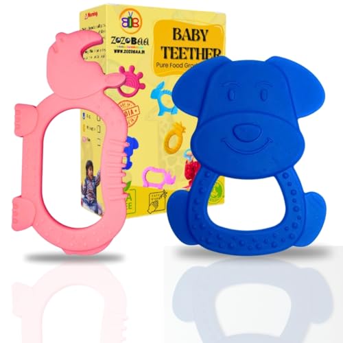 Image of Cute Shape Soft Silicone Teether for Baby Gums, Teething Toys for Babies, BPA Free, Pain-Relief, Non-Toxic, 100% Food Grade, Soothing, Easy to Grasp Chewable - Rhino+Dog (Pack of 2)