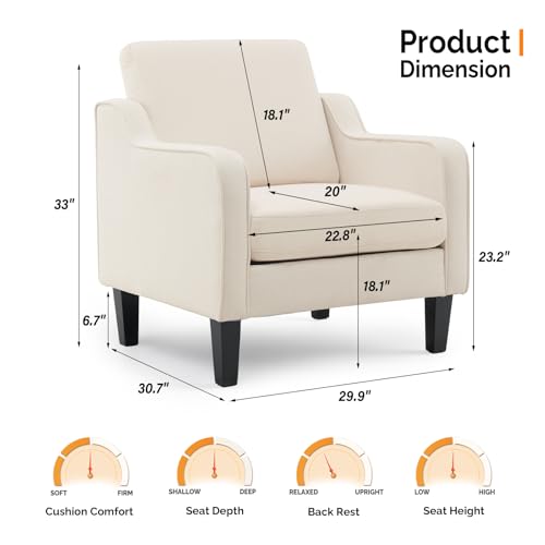 Image of VINGLI Beige Accent Chairs for Living Room, Line Comfy Upholstered Chair Mid Century Modern Armchair for Bedroom, Home Office, Small Spaces, Apartment