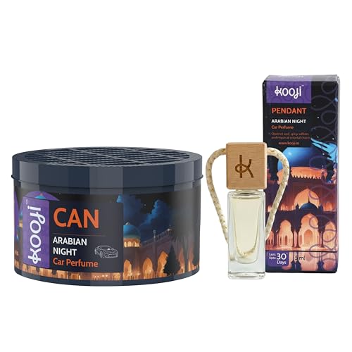 Image of Kooji Can Car Perfume + 5ml Car Hanging Perfume Pendant (Free)-Arabian Night Scent-Long-Lasting, Alcohol-Free, Oud & Saffron Oriental Fragrance-For Car, Home, or Office Use-Lasts Up to 60 Days