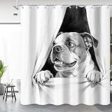 GCIREC Duschvorhang, 180x200cm, Lustige Bulldogge Schwarz Weiß Schöner H& Tier Abstrakt Wasserdichter Stoff Maschinenwaschbarer Badezimmervorhang mit Haken