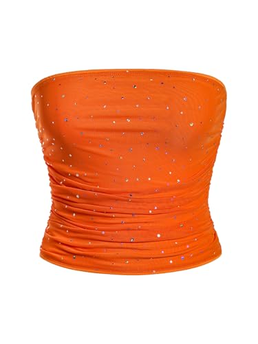 Image of Floerns Women's Rhinestone Sleeveless Bandeau Party Corset Strapless Tube Sequin Top