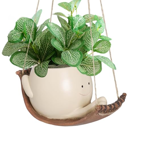 Youany Pot De Fleurs Balançoire, Jardinière À Suspendre Intérieur Extérieur, Pot De Fleurs en Résine avec Visage Sourire Et Balançoire, Pot De Plant-ES Assis en Résine pour Plant-ES Succulentes