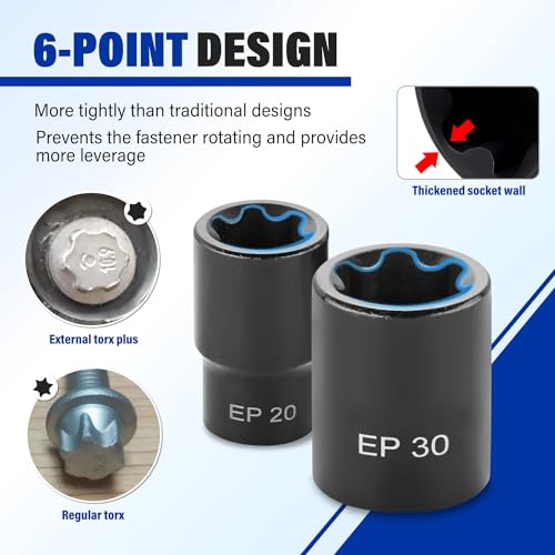 Image of AKM 19PCS External Torx Plus Socket Set,6 Point EP Socket EP4-32 with 1 /2'' 3 /8'' 1 /4'' Dr. EP8.8 compatible with Tesla, E-Torx Star Torque Sockets Set, Cr-v steel with High Impact Storage Case