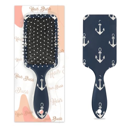 Myfsucce Cepillo de pelo para mujer, cepillo desenredante de masaje con patrón de ancla azul marino, cepillo alisador antiestático para cabello húmedo y seco