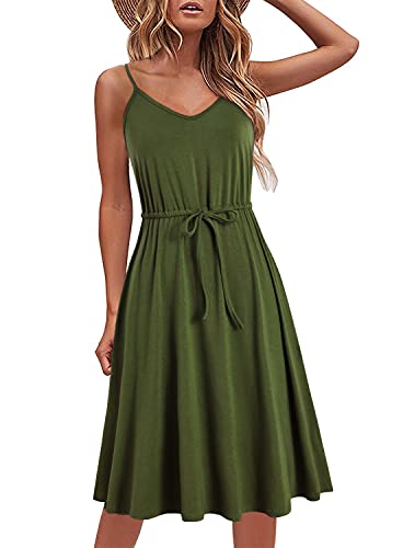 Image of Women's Casual Summer Dress Beach Sleeveless Spaghetti Strap Adjustable Waist A Line Sun Dresses with Pockets 826
