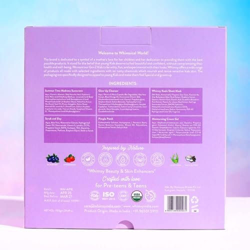 Image of Whimsy Beauty Glowing Skin Essentials Kit for Kids and Teens,Complete Skincare Set with Cleanser Moisturizer Sunscreen (4 to 16 years) Natural, Chemical Free, Sulfate-Free, Dermatologist Tested