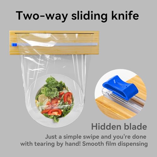 Uncle Jack Plastic Wrap Dispenser With Slide Cutter, Fit 13\'\' Rolls, Bamboo Aluminum Foil Dispenser with Cutter for Wax Paper, Saran Wrap