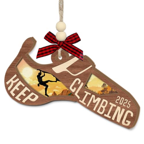 Rock Climbing Christmas Ornament 2025, Wooden Hanging Decor