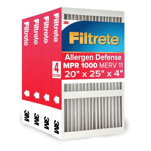 Filtrete 20x25x4 Air Filter MERV 11, MPR 1000 Micro Allergen Defense 4-Pack, Fits Honeywell & AprilAire, AC Furnace HVAC Filters for Home, Pleated Electrostatic (Actual Size 19.88 x 24.63 x 4.31 in)