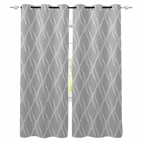 Grey White Stripes Blackout Curtains for Bedroom, Thermal Insulated Window