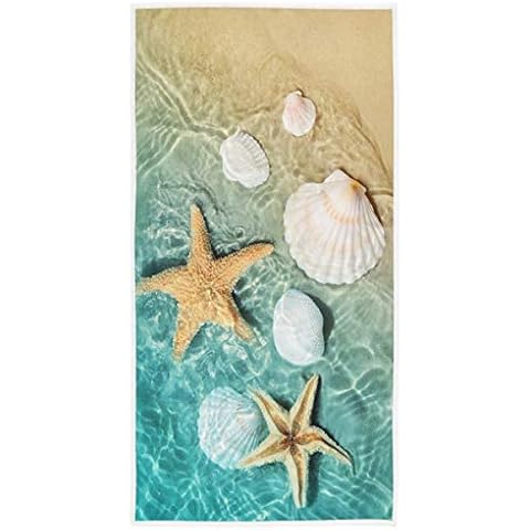 Wamika Beach Summer Hand Towels Seashells Starfishs Face Towel Ocean Sea Soft Thin Guest Towel Portable Kitchen Tea Towels Dish Washcloths Bath Decorations Housewarming Gifts 16 X 30 in Cover