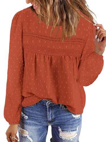 BETTE BOUTIK Womens Boho Fall Long Sleeve Shirts Crewneck Dressy Casual Blouses Trendy Flowy Tops