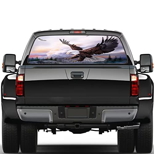 YOURKEY Bald Eagles Patriotic Car Rear Window Decals,Colorful Beautiful Moutains Graphic Truck Decals,Perforated Vinyl Back Window Stickers for Car, SUV,Pickup,Van,Universal,66''x20''