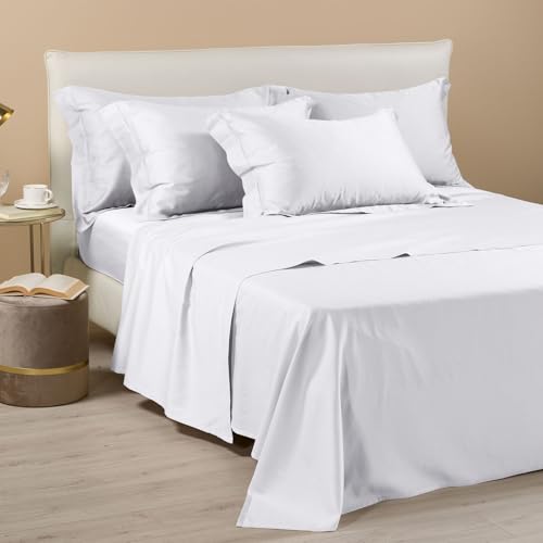 Caleffi | Completo Lenzuola Completo Lenzuola Raso, Raso Di Cotone, Colore Bianco, Matrimoniale - 100% Cotone - 5