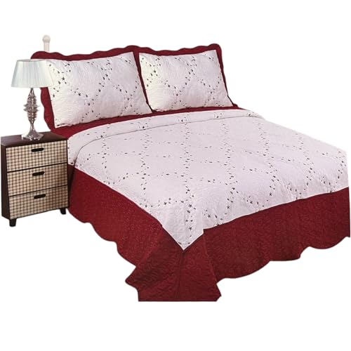 ZTex Colcha Boutí Bordada Ligera para Primavera Verano Otoño Invierno 100% Microfibra Extra Suave Funda Cojin incluida. Cubre Cama Multiusos Entretiempo (Cama 120/135-235x260 CM, A2629 Rojo)