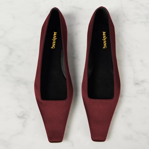 Maiyang Women Closed Square Toe Satin Ballet Flats Slip on Solid Color Comfortable Daily Work Casual Dress Shoes Size 4-16 US3
