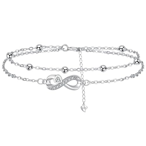 Arrebol Pulseras Infinito Plata de Ley 925 Mujer Pulsera Romántica Doble Cadena con 3A Circonia Cúbica Navidad Amistad Amigas Original Joyería Regalo para Esposa Mujeres Hermana Amiga